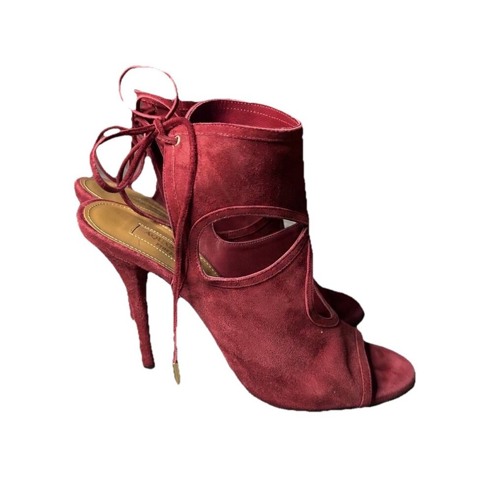 Aquazzura Sexy Thing 105 Burgundy Suede Cutout Heels EU 38.5 US 8.5 Italy - Picture 3 of 8